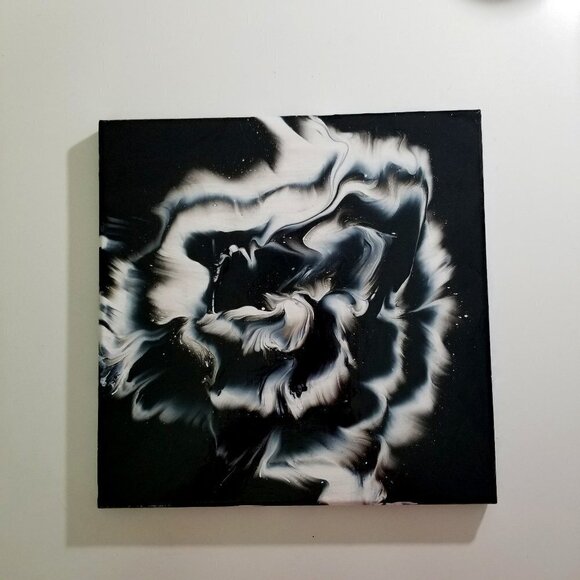 Black and White Abstract "Flower" Original Painting - Picture 3 of 4